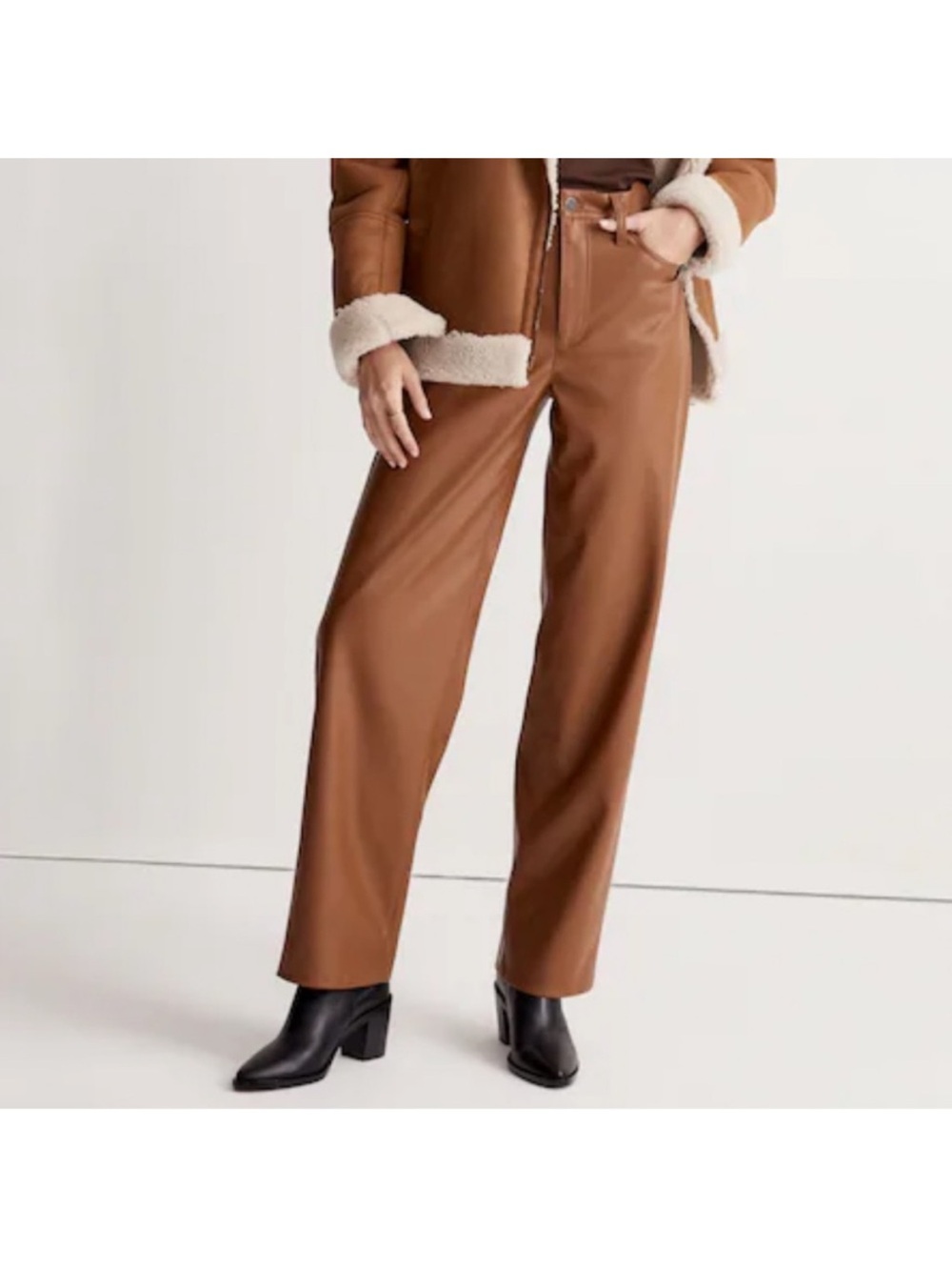 Madewell High-Rise Brown Faux-Leather Straight Leg Pants size 28